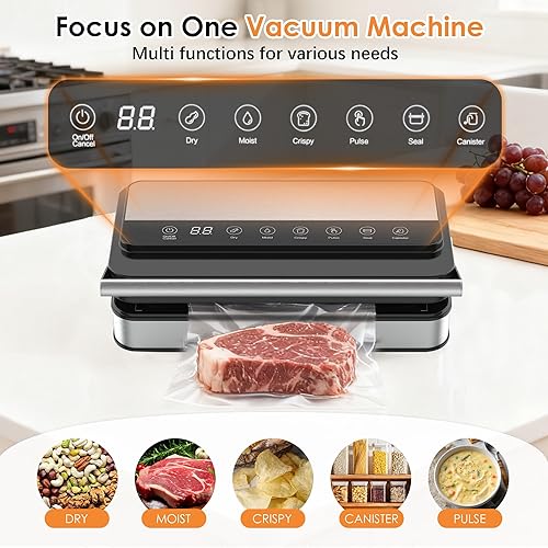 Miniatura 2 de VUSIGN Máquina selladora al vacío con fuerte succión de -85KPA, bajo ruido, cortador incorporado, caja de almacenamiento de bolsas, diseño de mano