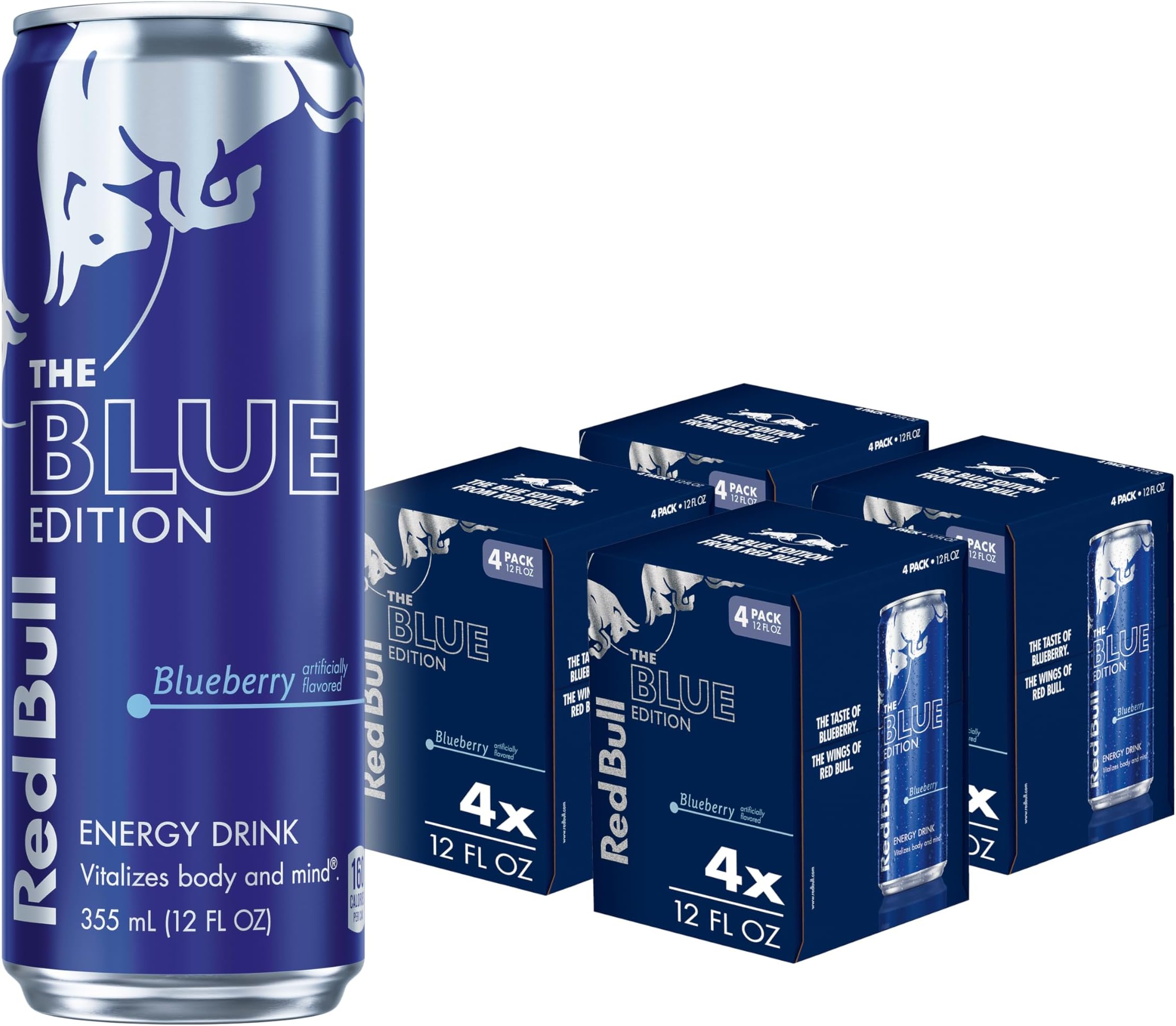 Red Bull Blue Edition Energy Drink, Blueberry, with 114mg Caffeine plus Taurine & B Vitamins, 12 Fl Oz, Pack of 16 Cans