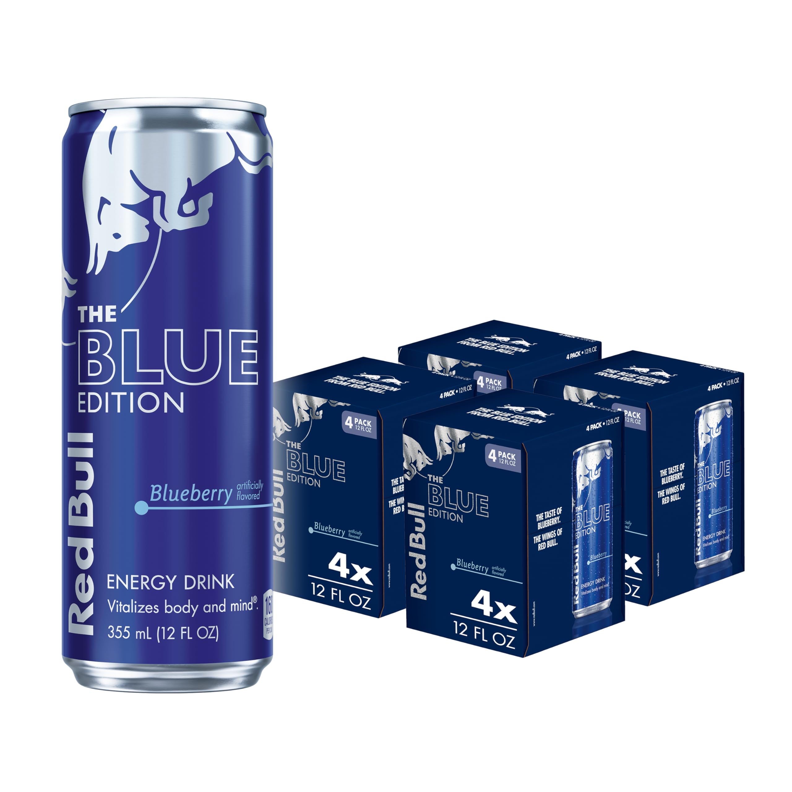 Red Bull Blue Edition Energy Drink, Blueberry, with 114mg Caffeine plus Taurine & B Vitamins, 12 Fl Oz, Pack of 16 Cans