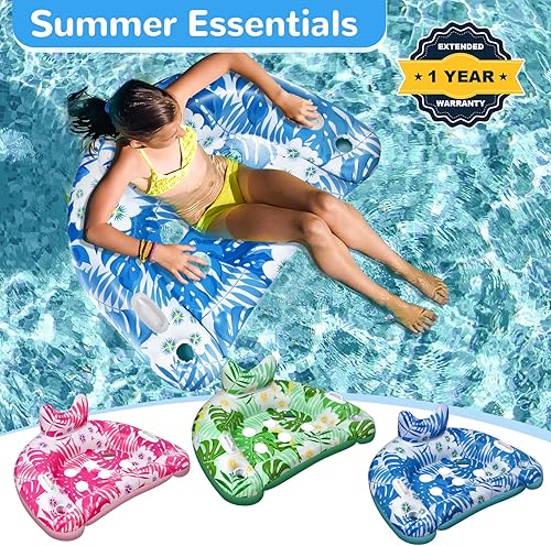 Miniatura 7 de Pool Floats, 3 Pack Inflatable Pool Floats Adult & Kids, Pool Float with Cupholders & Duty Handles, Upgraded Pool Chairs, Perfect Summer Pool Toys