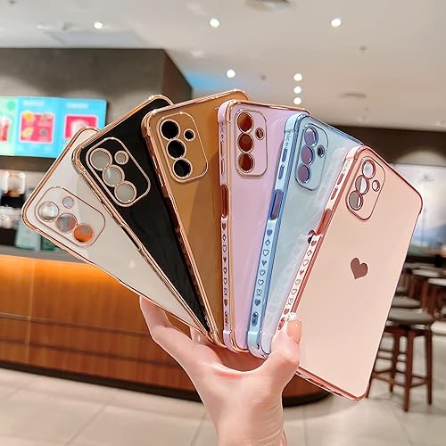 Miniatura 6 de phylla Compatible con Samsung Galaxy A14 0.18 oz 6.6 pulgadas Funda de teléfono chapado de lujo, lindo corazón de amor, protección de la cámara,