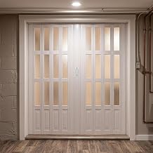 72"x 80" Double PVC Accordion Door with Frosted Acrylic Panels, White