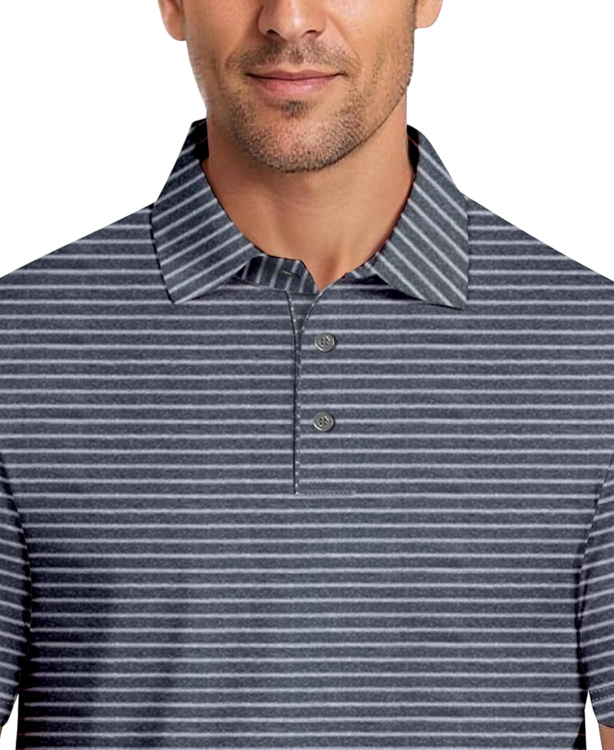 PGA Tour Men's Heather Feeder Stripe Short Sleeve Golf Polo Shirt