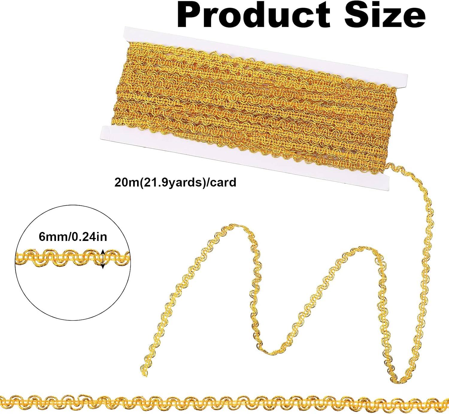 22 Yards Gold Braid Trim for Sewing, Thin Gold Ribbon Gimp Braid Trim for Upholstery, Polyester, DIY Crafts, Costume, Home Decorative