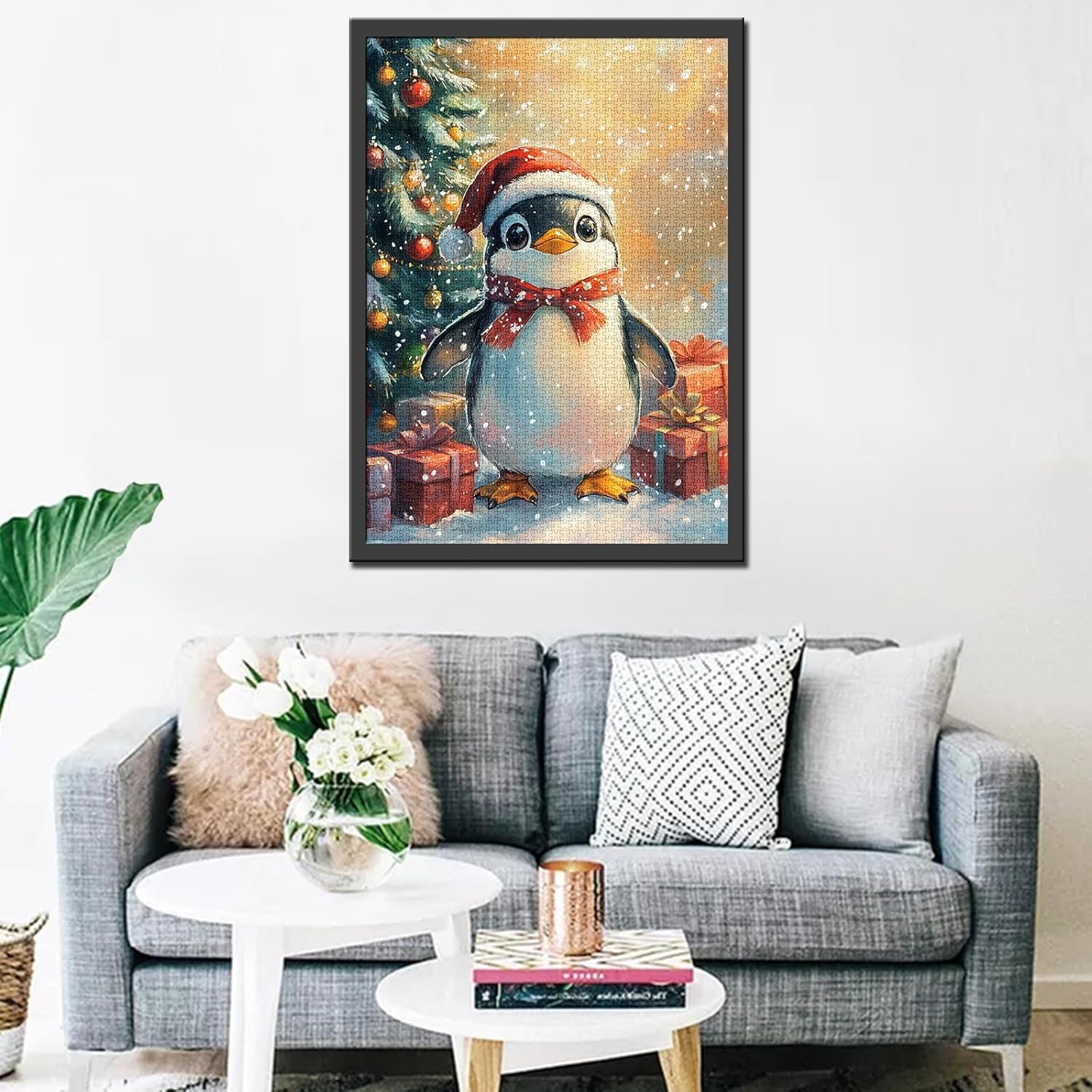 Christmas Hat Animals Jigsaw Puzzle 1000 Pieces Puzzles for Adults,Xmas Penguin Jigsaw Puzzles for Challenging Family Activity Games DIY Colorful Puzzle for Home Wall Decor Gifts 20 x 27 Inches