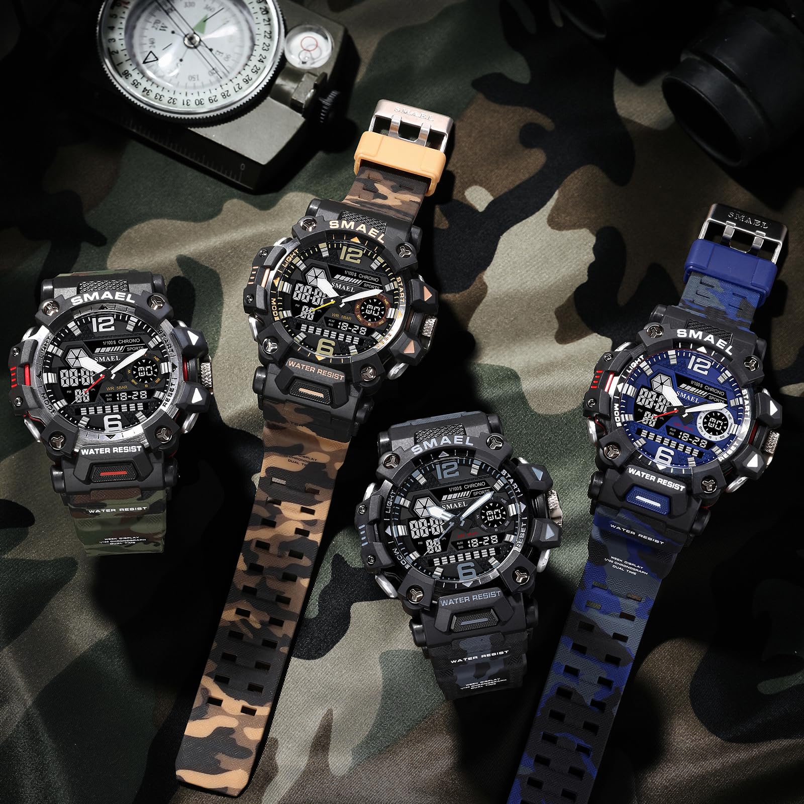 findtime Relojes de hombre reloj digital militar para hombre camuflaje reloj de pulsera deportivo 5ATM resistente al agua al aire libre reloj táctico 12/24H LED cronómetro resistente a los golpes