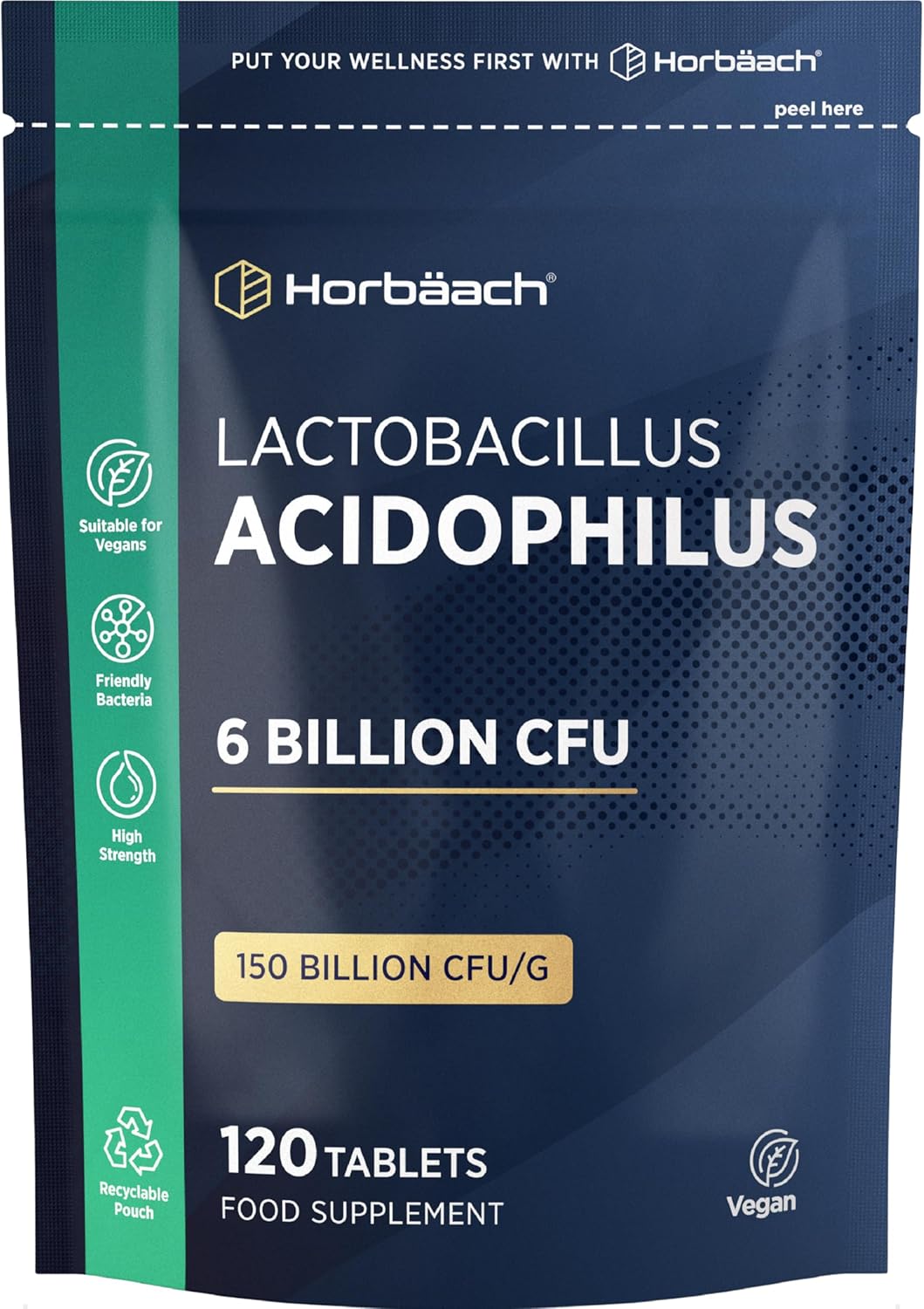 Lactobacillus Acidophilus ProBio 6 Billion CFU | High Strength Bio Cultures ProBio | 120 Vegan Tablets for Men & Women | by Horbaach