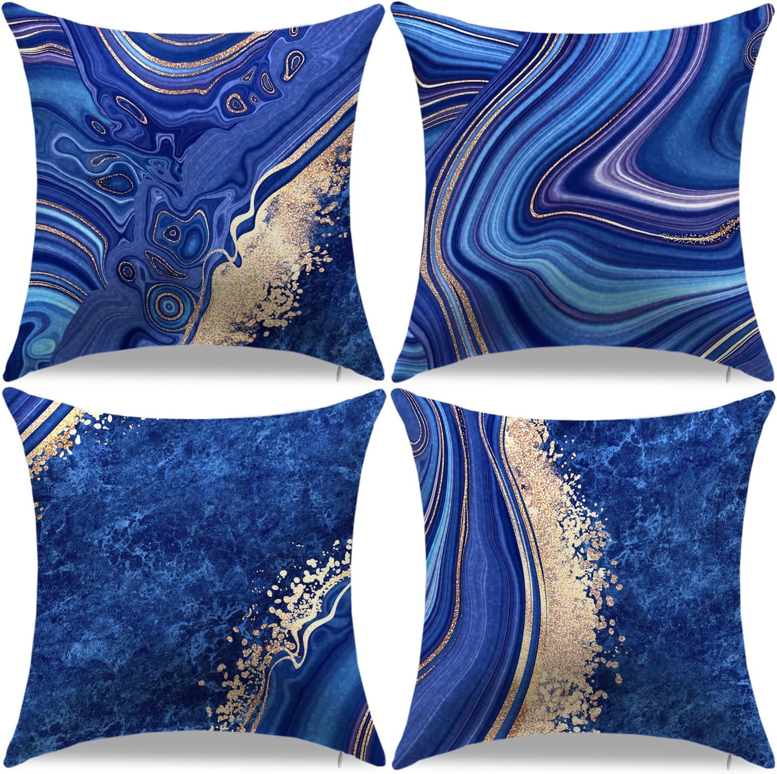 Throw Pillow Covers, Navy Blue Decorative Pillow Covers,Blue and Gold Marble Pillowcase 18x18 inch, Couch Cushion Cover Set of 4 for Home Living Room Bedroom Sofa Decor Pillows