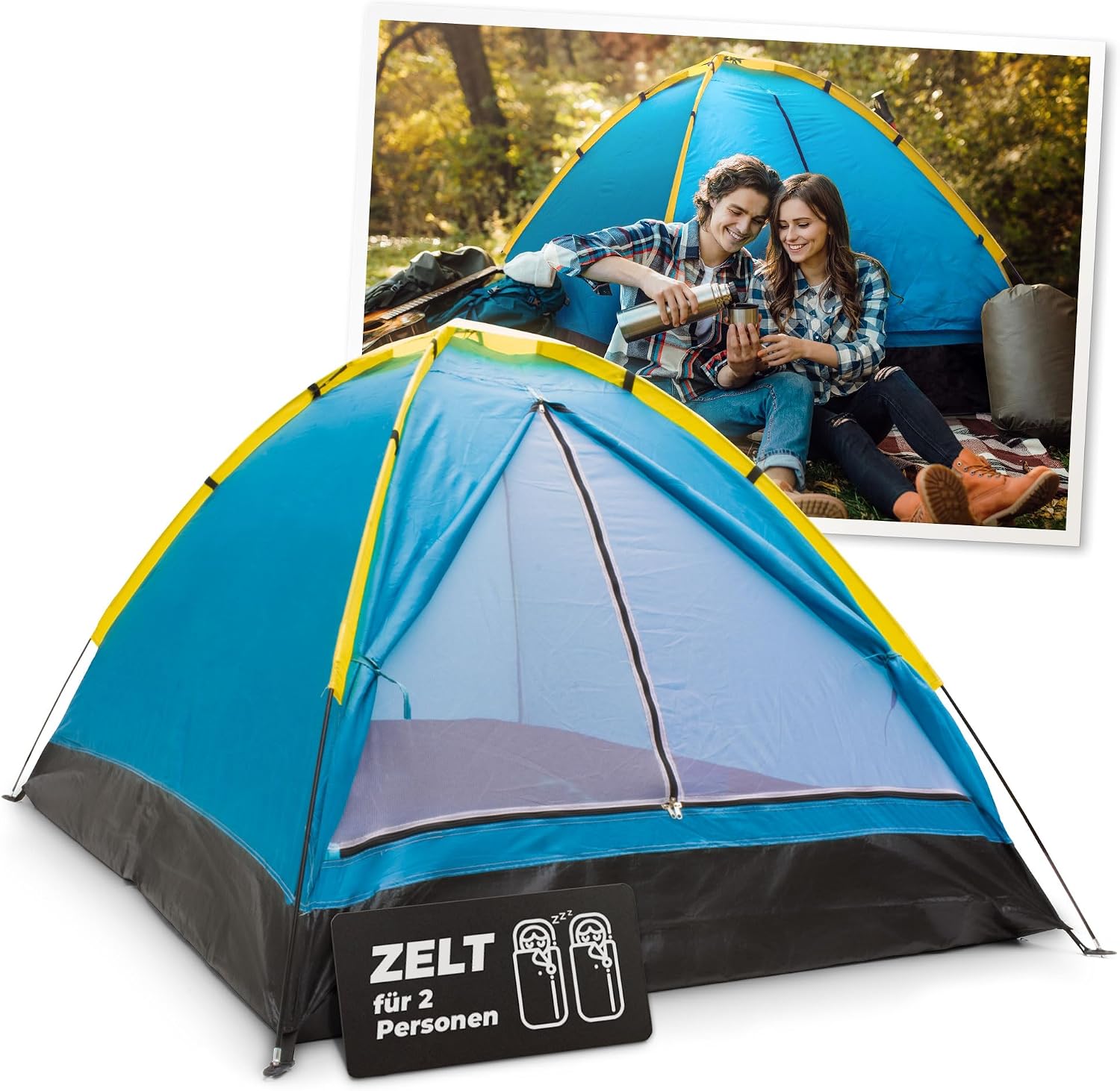 STREND PRO Campingzelt 2 Personen 175x130x100 cm – Wurfzelt, Kuppelzelt, Camping Zelt Leicht für Festival, Garten, Outdoor