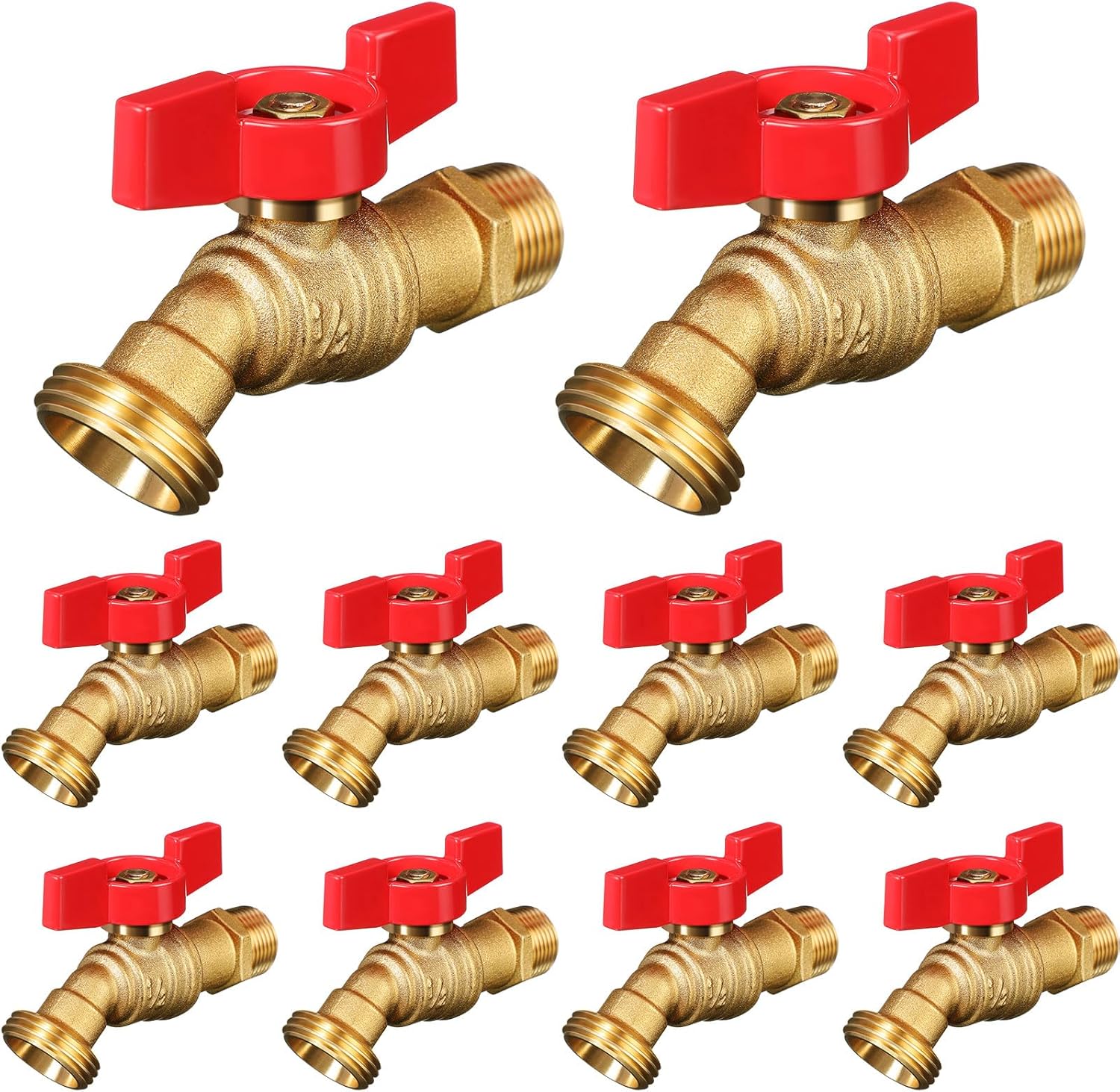 VIHOSE 10 Pack Male Hose Bib Mip, 1/2" Mip × 3/4" Mht, 1/4 Turn Outdoor Brass Water Hose Spigot Heavy Duty Faucet Shut off Valve for Garden Patio Outdoor(Red)