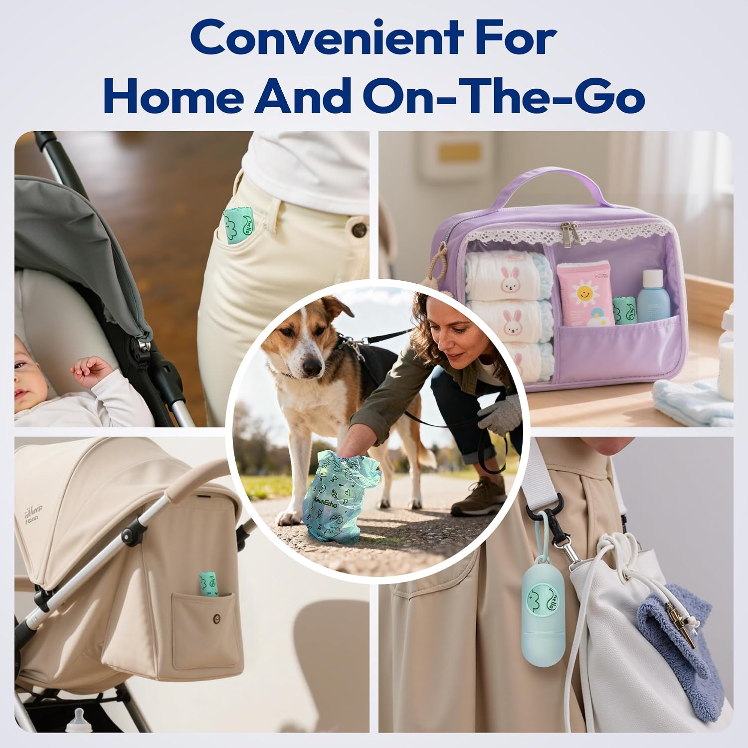 Disposable Diaper Bags with Handles 120 Count (8 Rolls), Leak-Proof Diaper Trash Bags & Sacks or Pet Waste Bag, Ocean Recycled Plastic, Green