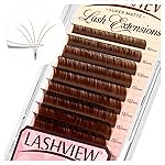 LASHVIEW Coffee Brown Volume Lash Extensions 0.03-0.20 J/B/L/C/CC/D Curl 8-16mm Mixed & Single Length Tray, Soft Matte Dark Professional Eyelashes Extension(0.07 D 8-16mm)