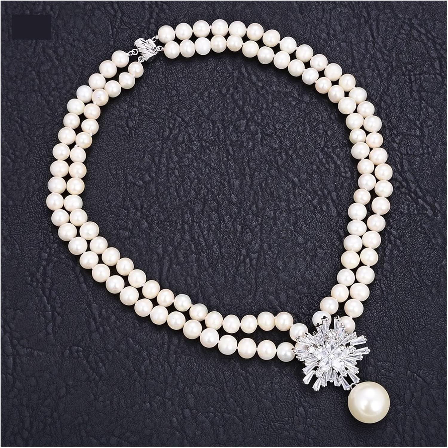 Jewelry 18inch 2 Strands Natural White Pearl Shell Pendant Necklace for Women Statement Necklace