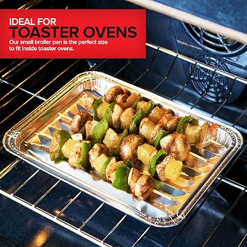 Stock Your Home Disposable Aluminum Foil Broiler Pan (10 Pack) for Oven - Durable Broiling Drip Trays with Ribbed Bottom Surface for BBQ Grill-Like Texture - 13x9 Inch Pans