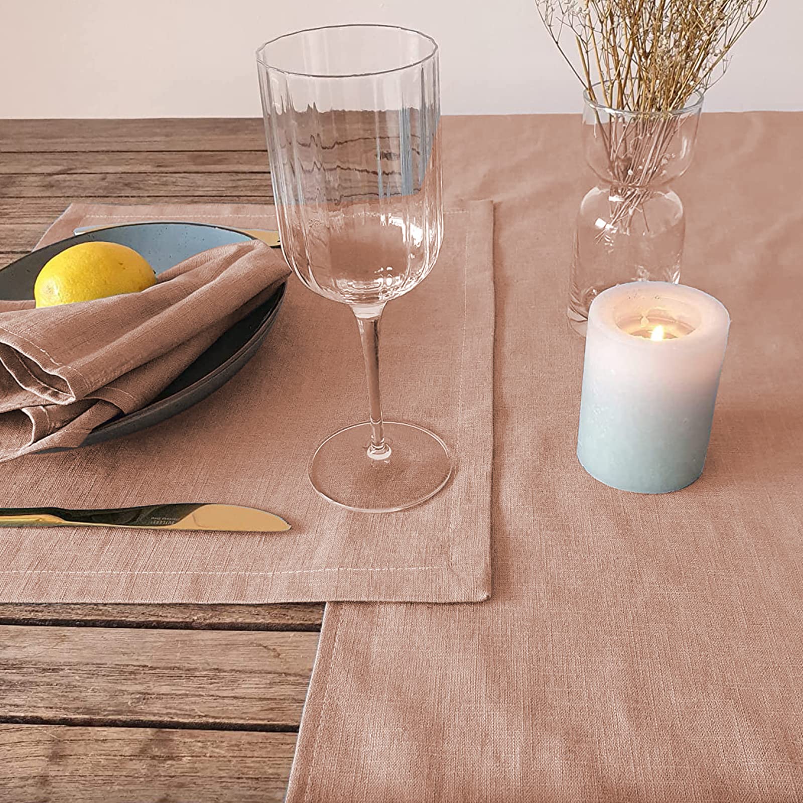 WAVATA Lot de 12 serviettes en lin, de qualité supérieure en coton 100 % naturel, décoration de table pour Noël, mariage, anniversaire, 40 x 40 cm, rose cerise