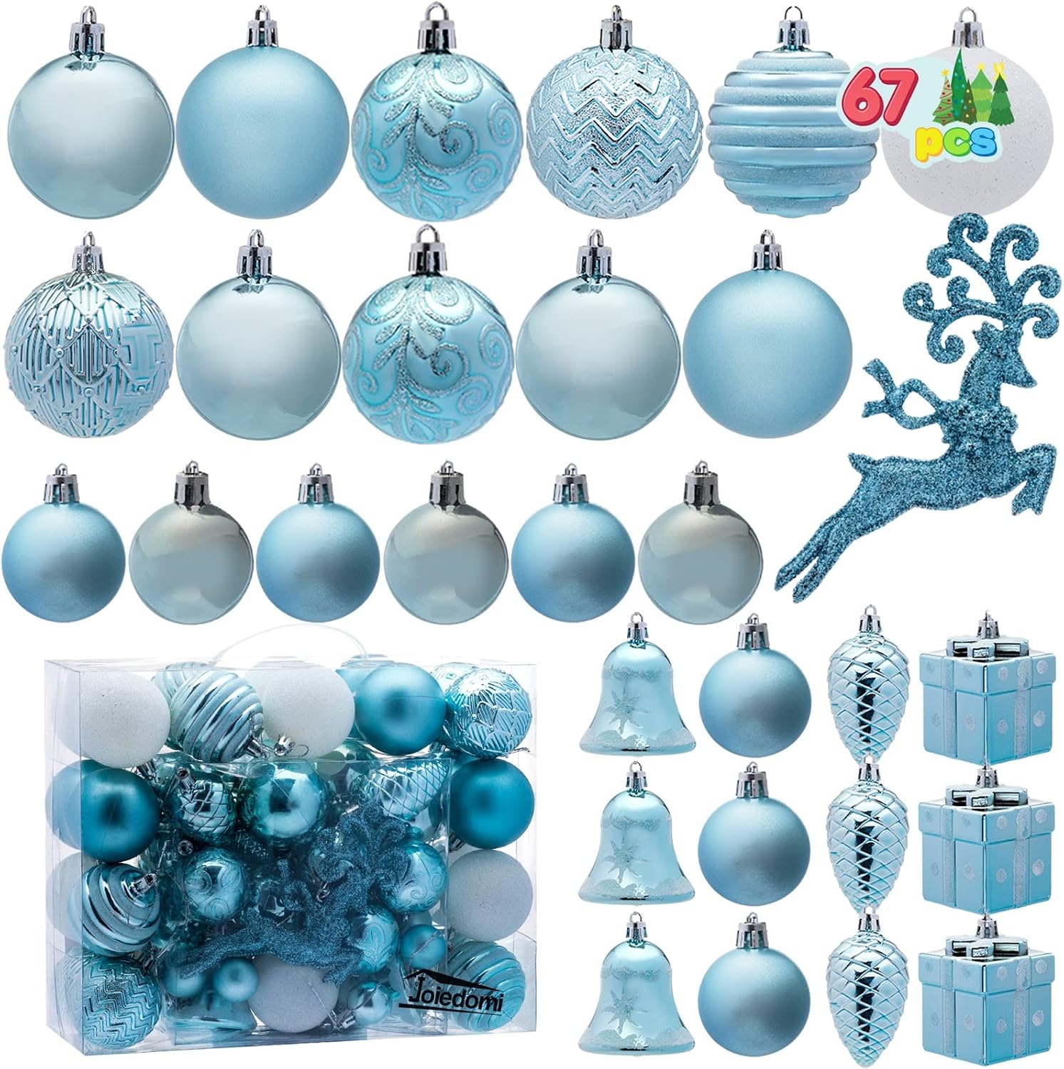 Joiedomi 67 Pcs Christmas Assorted Ornaments, Shatterproof Christmas Ornaments for Holidays, Party Decoration, Tree Ornaments, Events, and Christmas (Baby Blue&White)