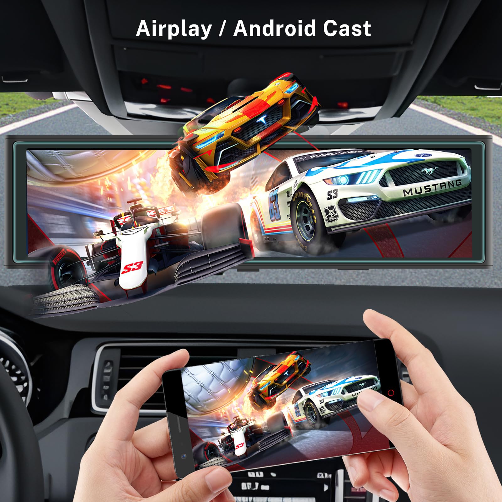 Hodozzy 4K Espejo Retrovisor Coche Dash CAM Inalámbrico Carplay Android Auto,Cámaras Visión Frontal y Trasera 1080P,Pantalla Táctil IPS de 10,99 Pulgadas con Grabación en Bucle/Airplay/AUX/FM