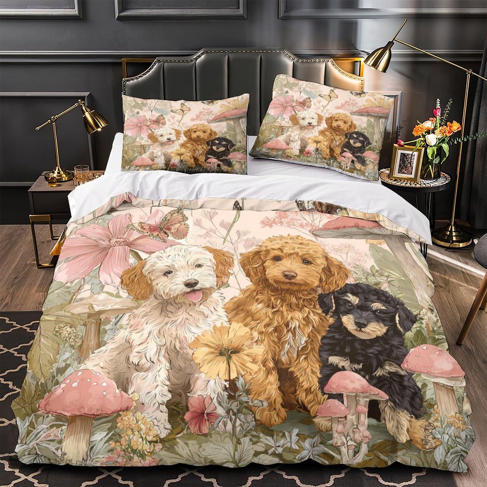 Housse de couette chiot caniche parure de lit amour