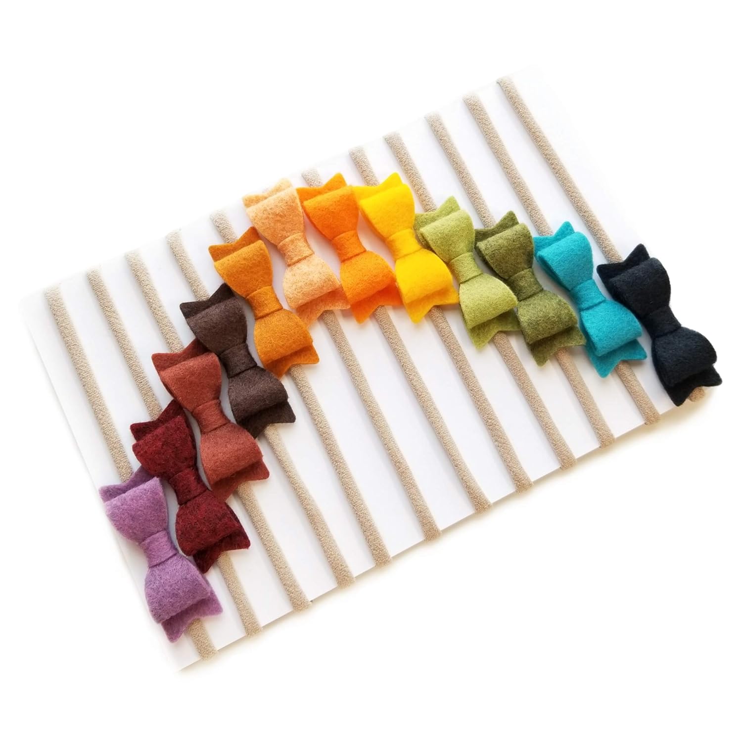 Baby bows and headbands, Soft nylon headbands, newborn to toddler, Rainbow Colors, set of 12 (Rustic Rainbow)
