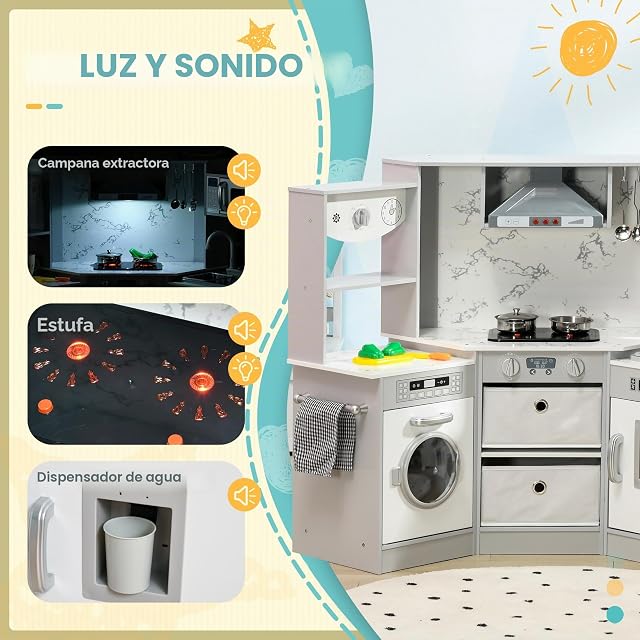 Foto 4 de 8 de AIYAPLAY Cocina Esquina Infantil Agua Corriente, Luces 3-6 años Gris