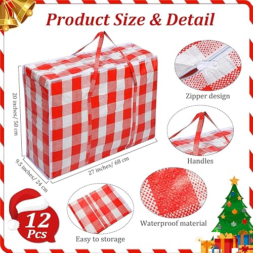 Miniatura 2 de Wesnoy 12 bolsas de almacenamiento para árbol de Navidad a cuadros, caja de almacenamiento para árbol de Navidad, bolsa de almacenamiento para árbol
