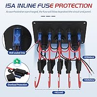 Vista 5 de 5 Gang Switch Panel 12V/24V Marine Switch Panel Waterproof with 4.8A Dual USB Charger, Digital Voltmeter & Cigarette Lighter Socket, UL Listed