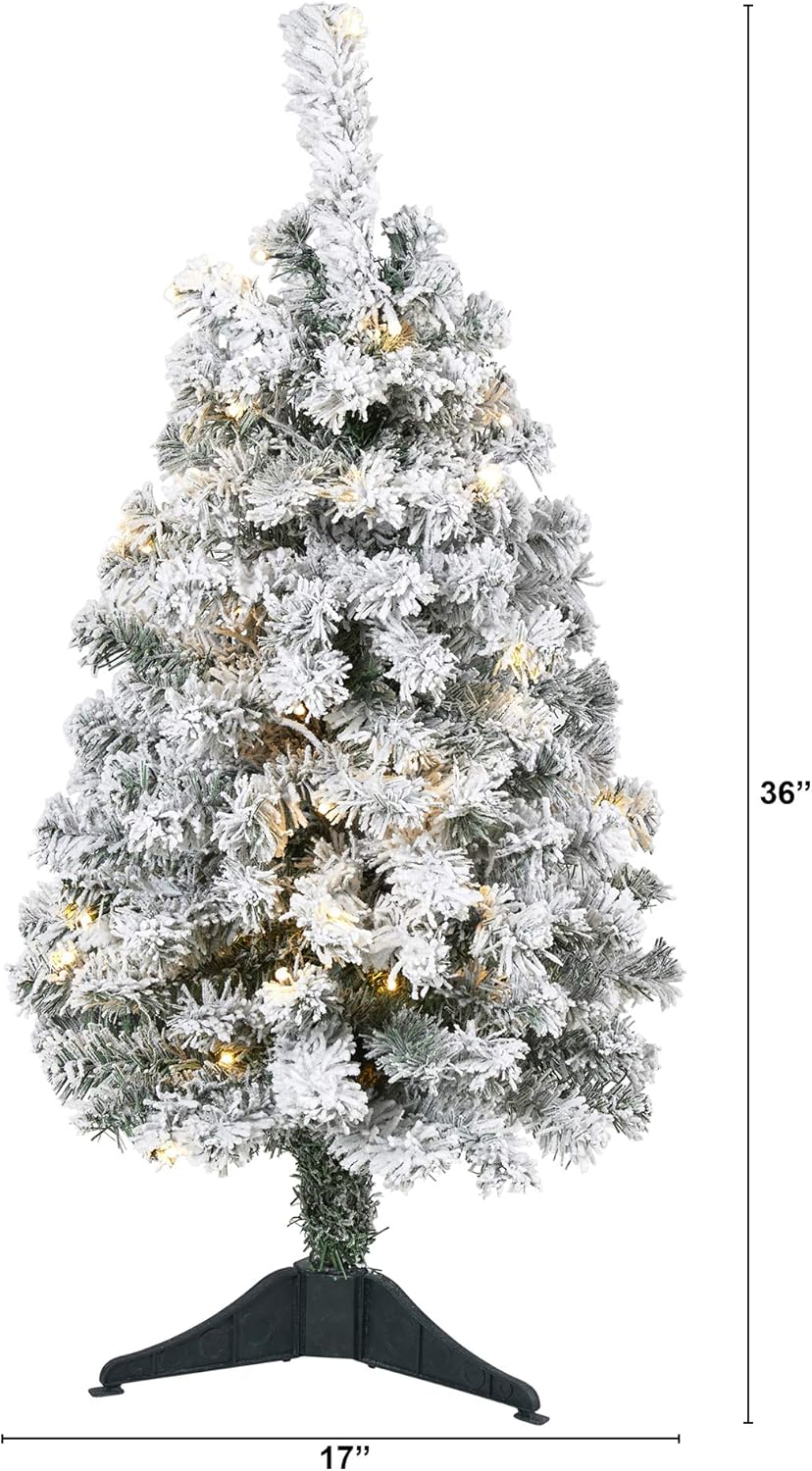 Nearly Natural 3ft. Flocked Rock Springs Spruce Artificial Christmas Tree with 50 Clear LED Lights