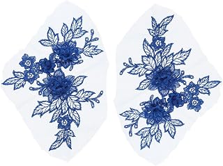 uxcell 2 Pcs Flower Lace Appliques 3D Embroidery Lace Patch Sewing Addition Embellishments for Wedding Bridal Dress Clothes DIY Crafts Accessories Decoration, Sapphire Blue (20cm)