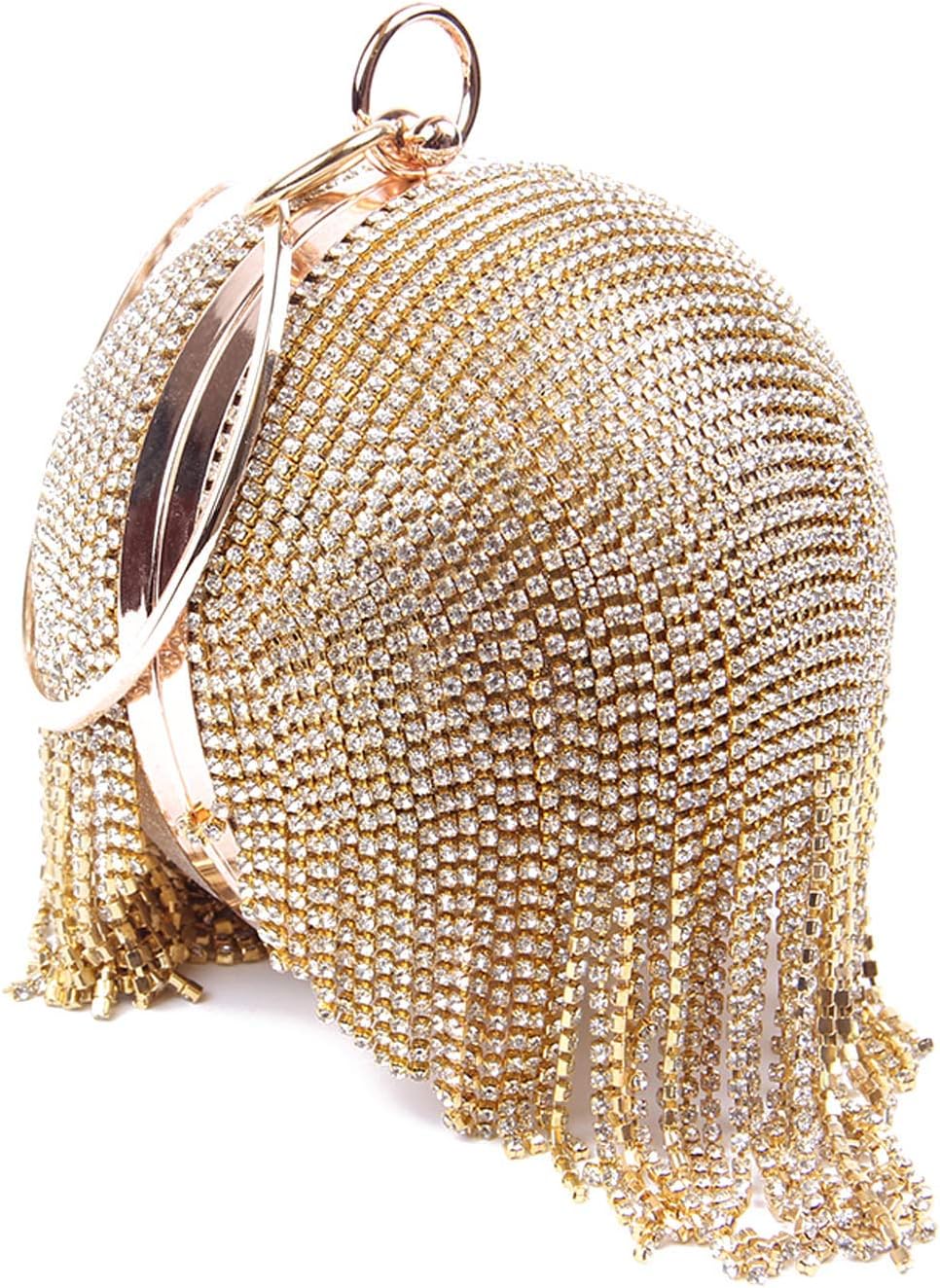 Lanpet Women Round Ball Crystal Evening Clutch Purse Tassel Wedding Party Handbags - Image 3
