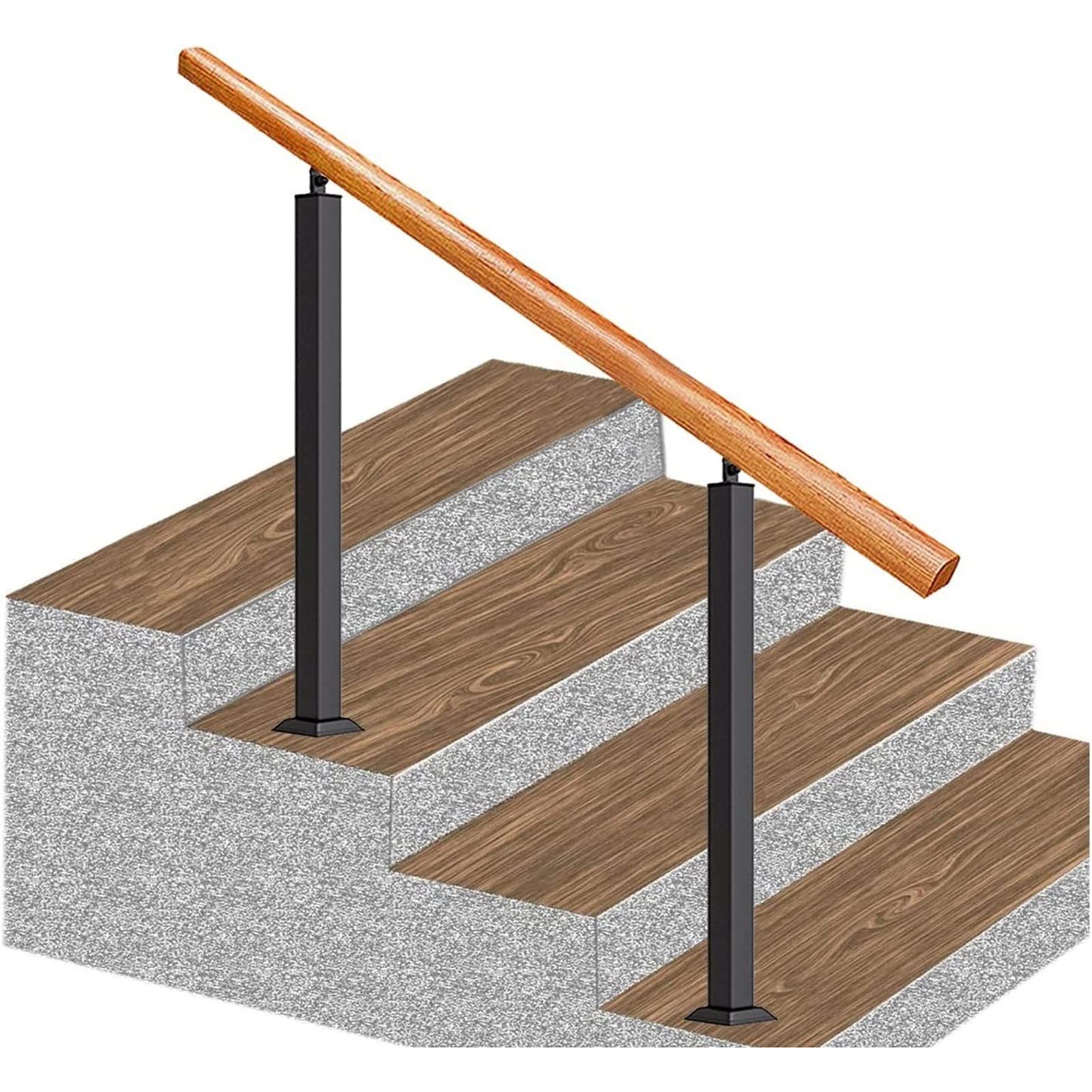 GHFXSCV Non-Slip Wooden il with 2 Wrought Iron Posts - Glass Balustrade Railing for Stairs & Steps - Transitional Stair Rail Safety for Loft & Villa
