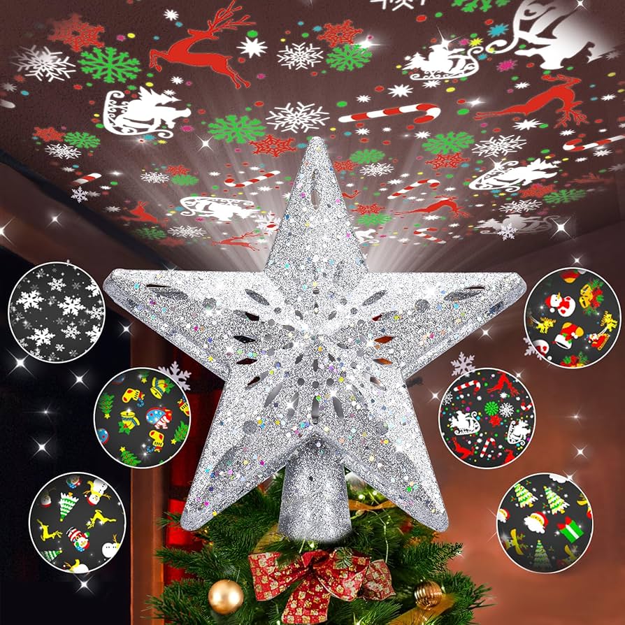 Christmas Tree Topper Light Large Star With 6 Projected Patterns, Built-in LED