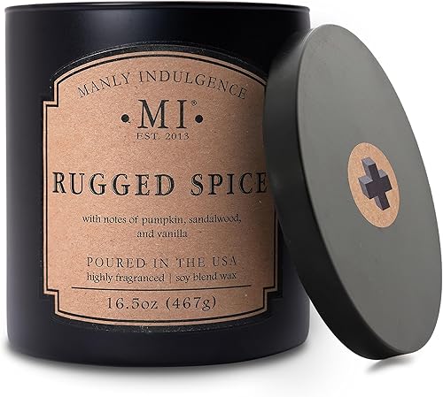 Manly Indulgence Rugged Spice - Vela en tarro perfumada con 2 mechas de algodón, cera blanca de mezcla de soja de primera calidad, 60 horas de