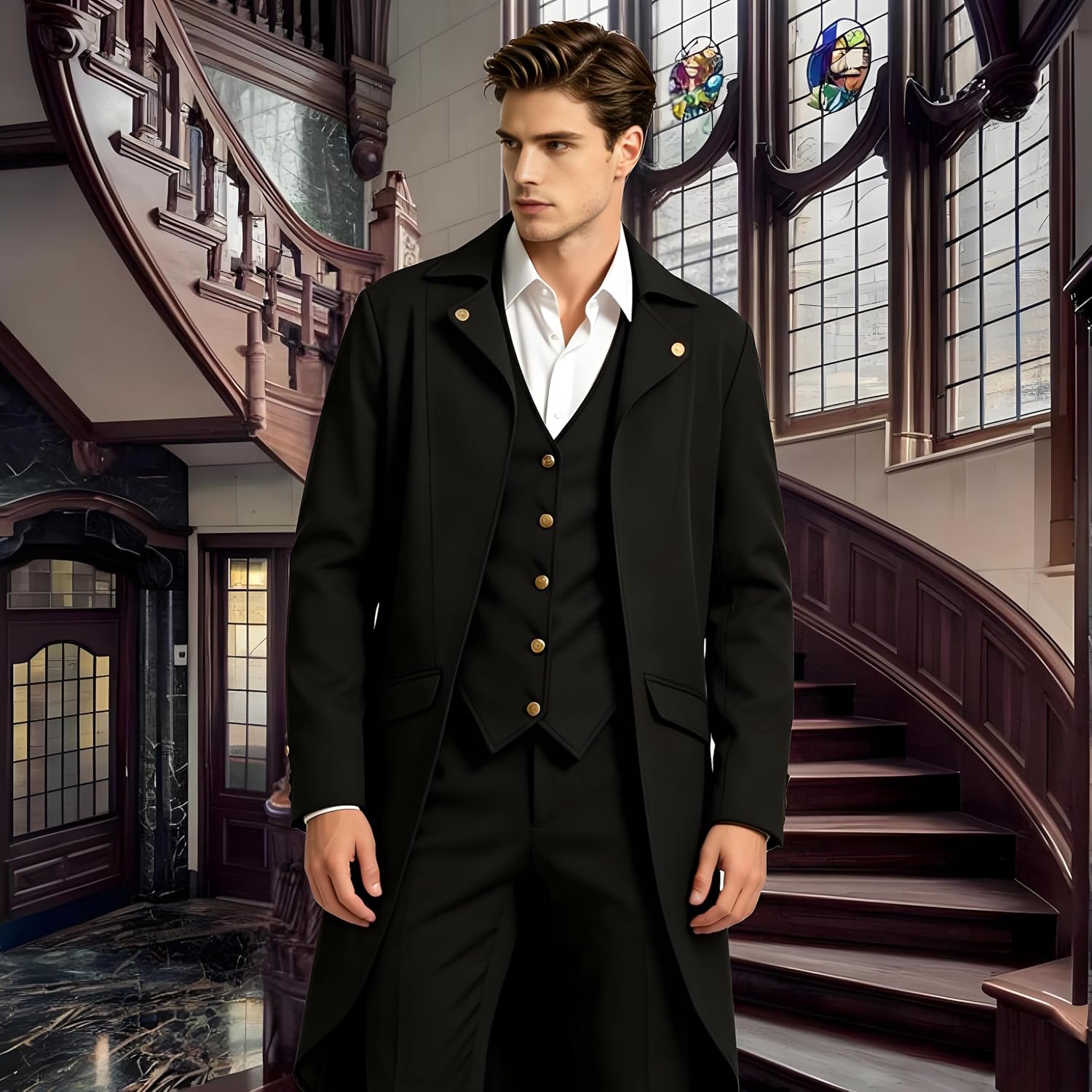 Mens Pirate Coat Renaissance Tailcoat Steampunk Jacket Halloween Costume