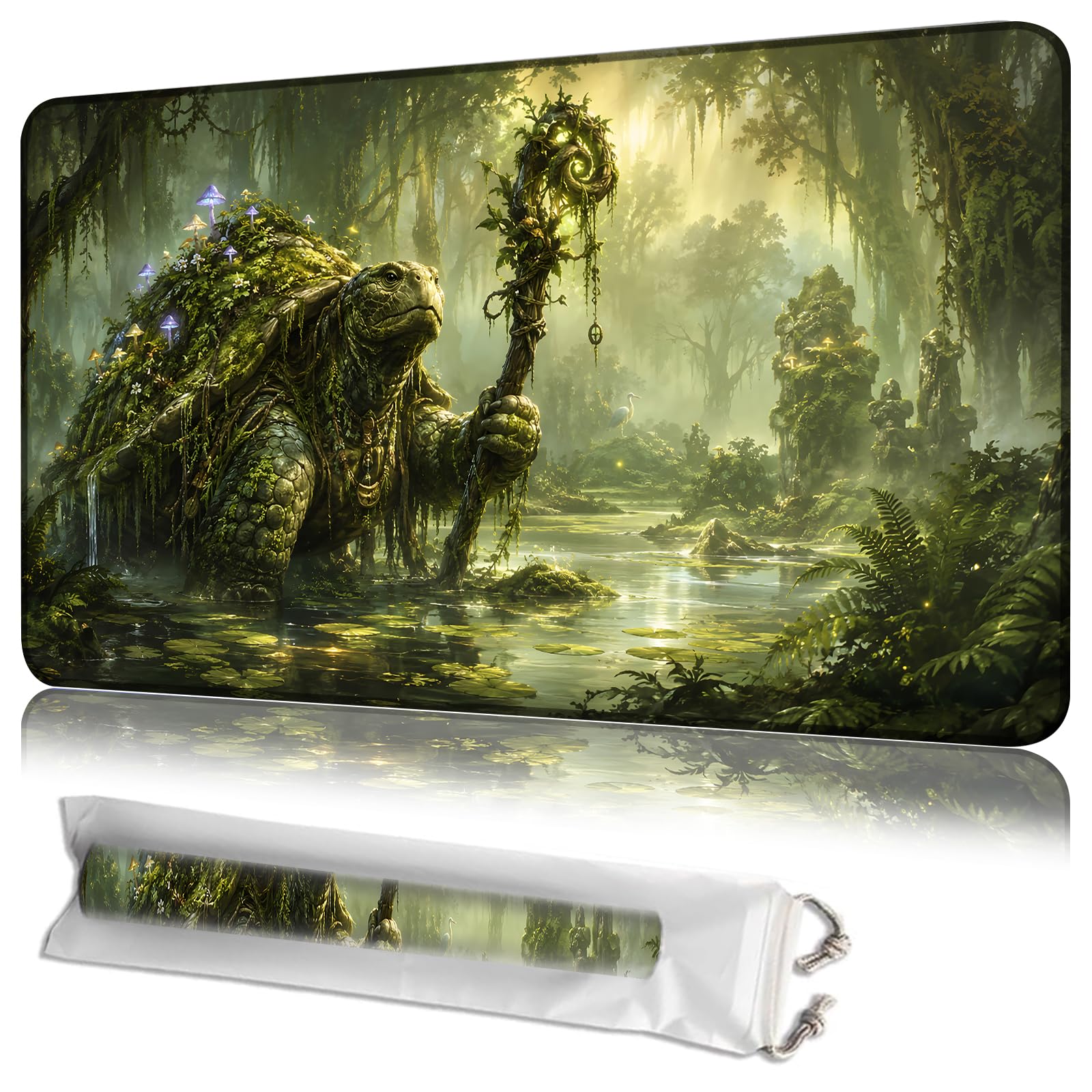 JANENFNA MTG Playmat 24 x 14 in with Storage Bag, Non-Slip Rubber Base