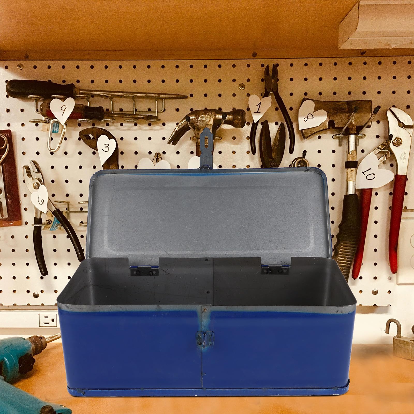 Baluue Boîte à Outils Métallique en Fer Robuste pour Voiture, Conteneur de Rangement D'outils, Grand Format Portable, Organisateur Mécanicien, Usage Domestique et Atelier,
