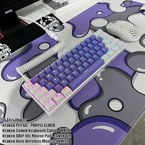 Miniatura 3 de Kraken Keyboards DRIP Edition XXL - Alfombrilla de mouse para juegos morado y blanco, alfombrilla de mouse artesanal profesional, alfombrilla de