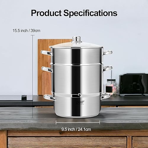 Miniatura 7 de Exprimidor de frutas de acero inoxidable de 8.5 cuartos de galón 8 L con tapa de vidrio para enlatado de uva