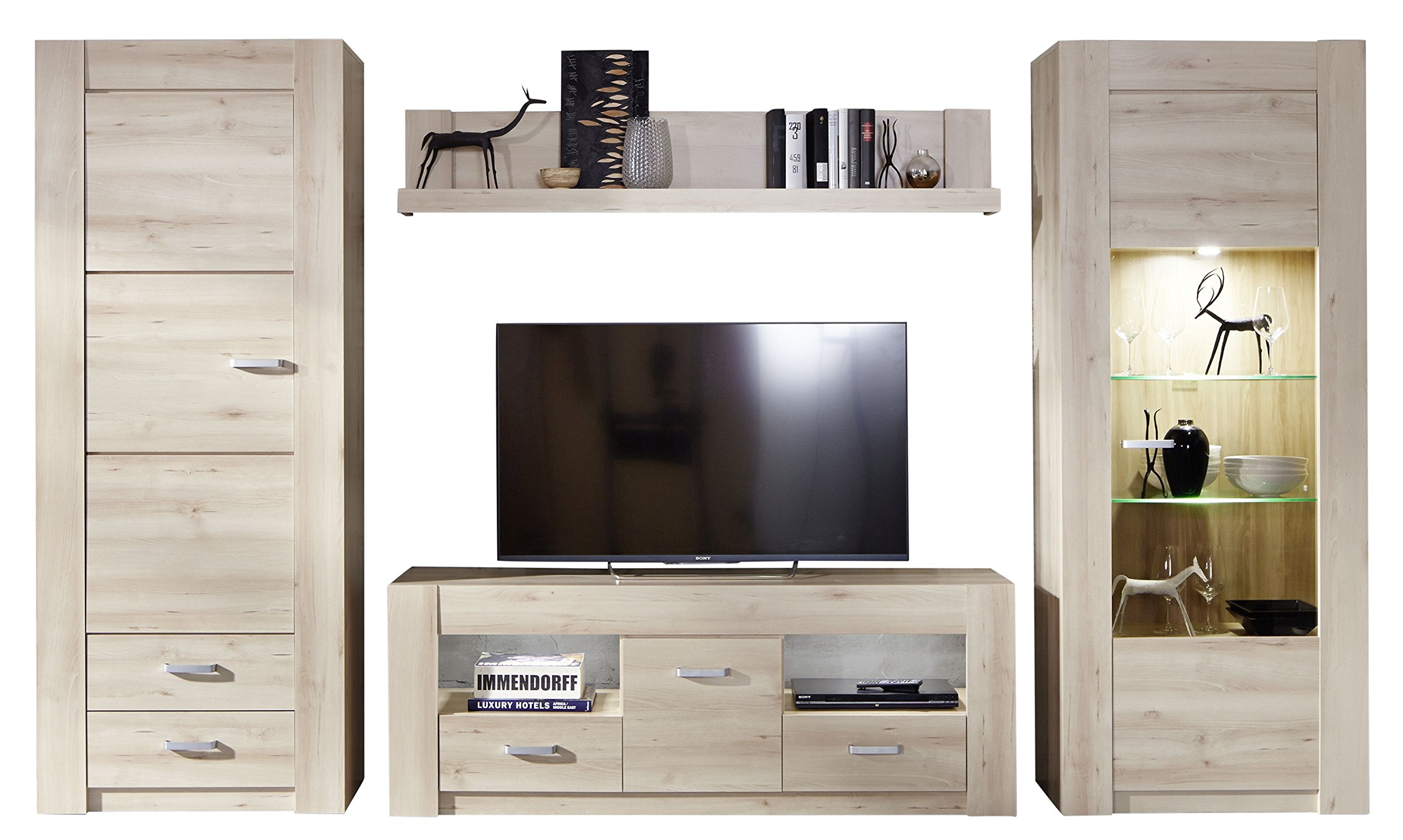 Maisonnerie-Mobile per TV, in Legno di faggio Naturale, con Decorazione LxAxP, Altro, Marrone, 351x40x202 cm