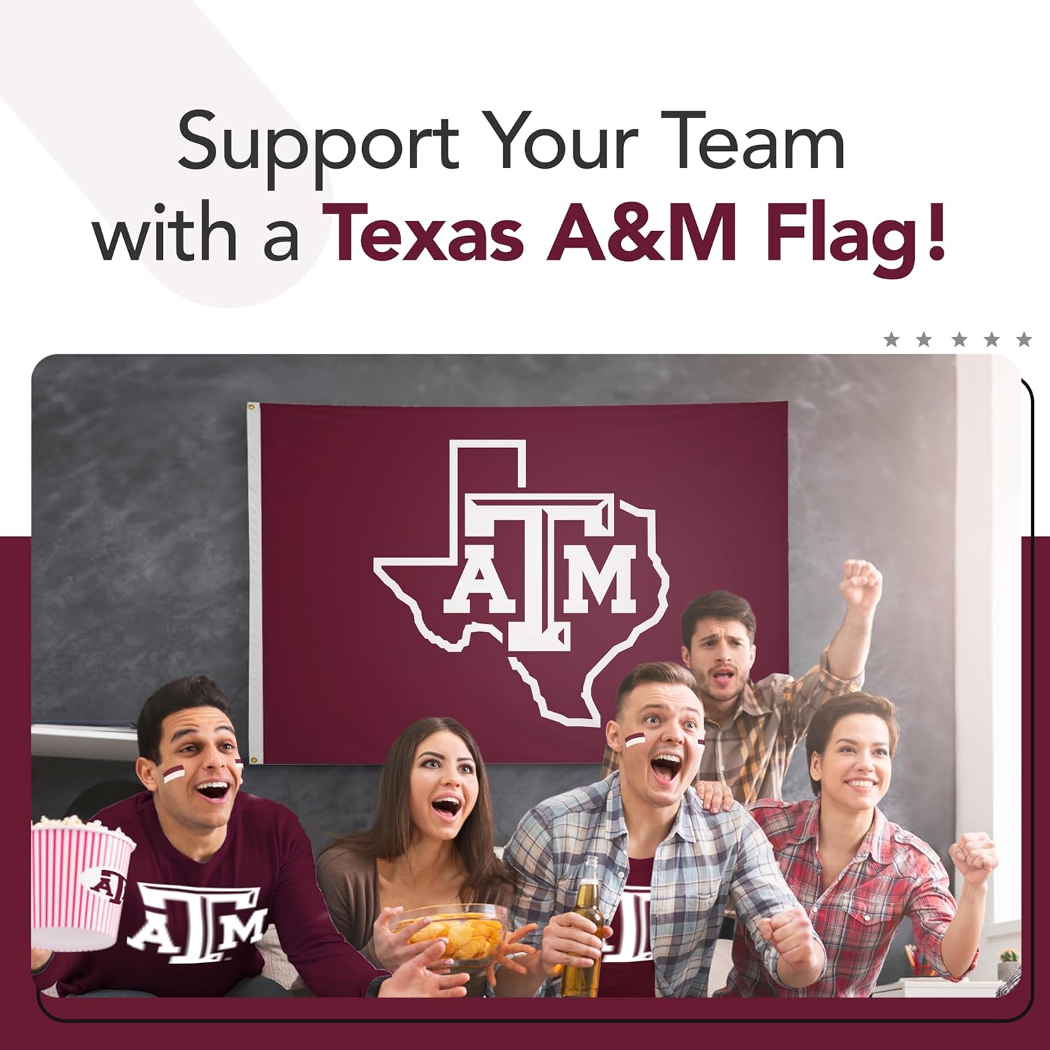 Texas A&M Aggies College Sports Printed Flag - NCAA Licensed - Nylon - School Banner (Maroon, White) (5' x 8')