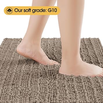 ACCUMTEK Upgrade Extra Large Dark Beige Bathroom Rug Set 3 Pieces Gray Ultra Soft, Thick Absorbent Bath Mats, Non Slip Chenille Toilet Mat Bathroom, Bedroom, Kitchen, Taupe