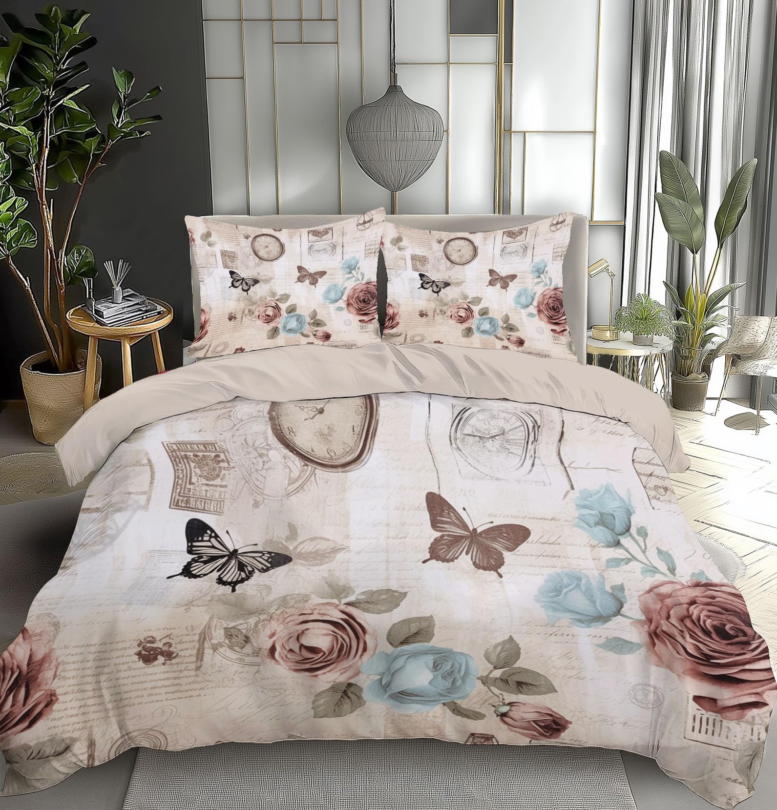 Parure de couette vintage 200x200cm pour un lit douillet style campagne