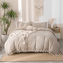 Boho Bedding Comforter Set Taupe Comforter King Macrame Tufted Tassel Fringe Design Boho Chic Down Alternative Comforter Farmhouse Bedding 1 Comforter 2 Pillowcases (King, Taupe)