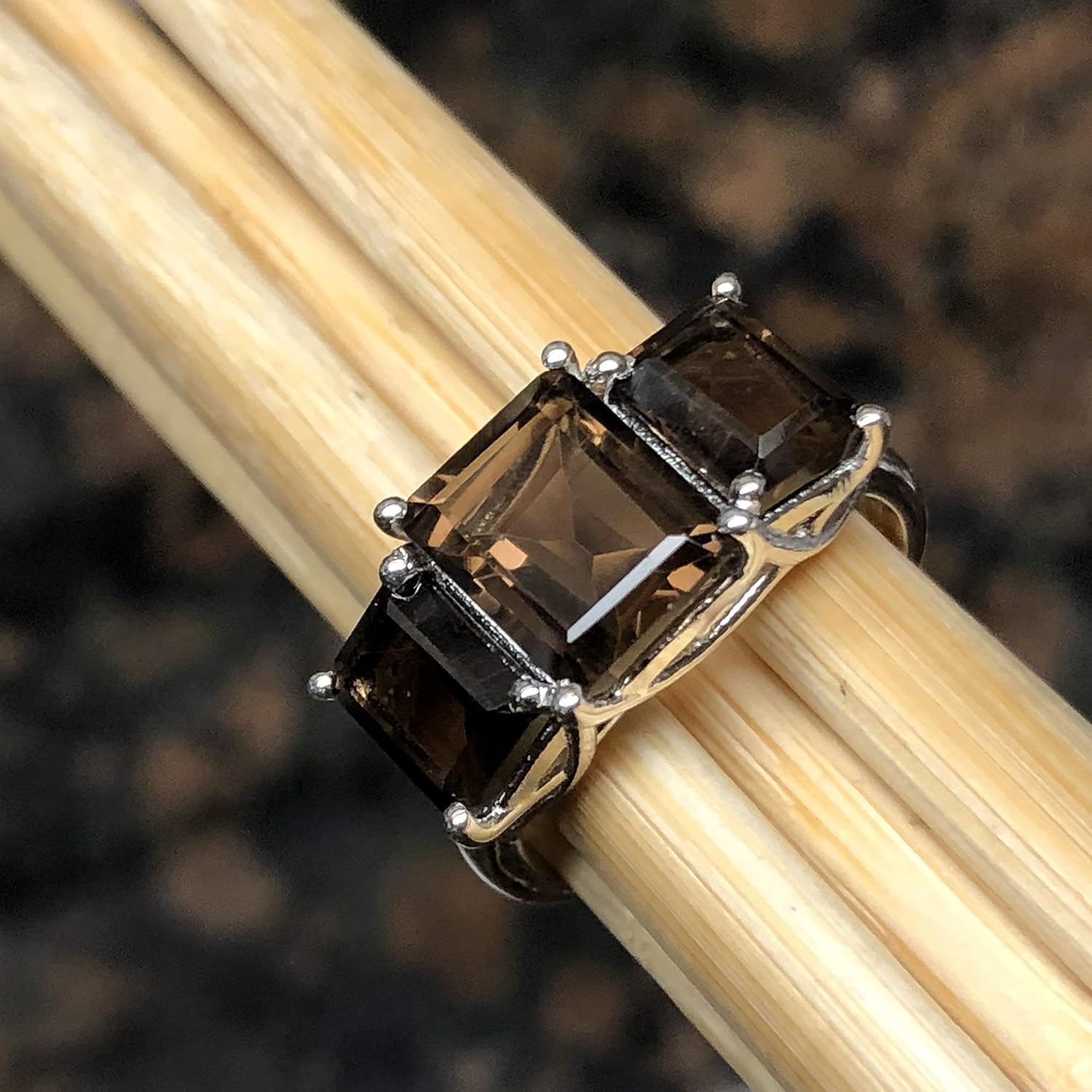 Genuine 4ct Smoky Topaz 925 Solid Sterling Silver Ring Size 5, 6, 7, 8, 9