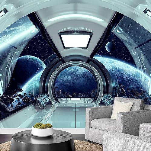 wall26 Adhesivo removible de paredmural de pared Vista de la estación espacial cósmica planetas azules, astronomía y ciencia ficción, arte digital,