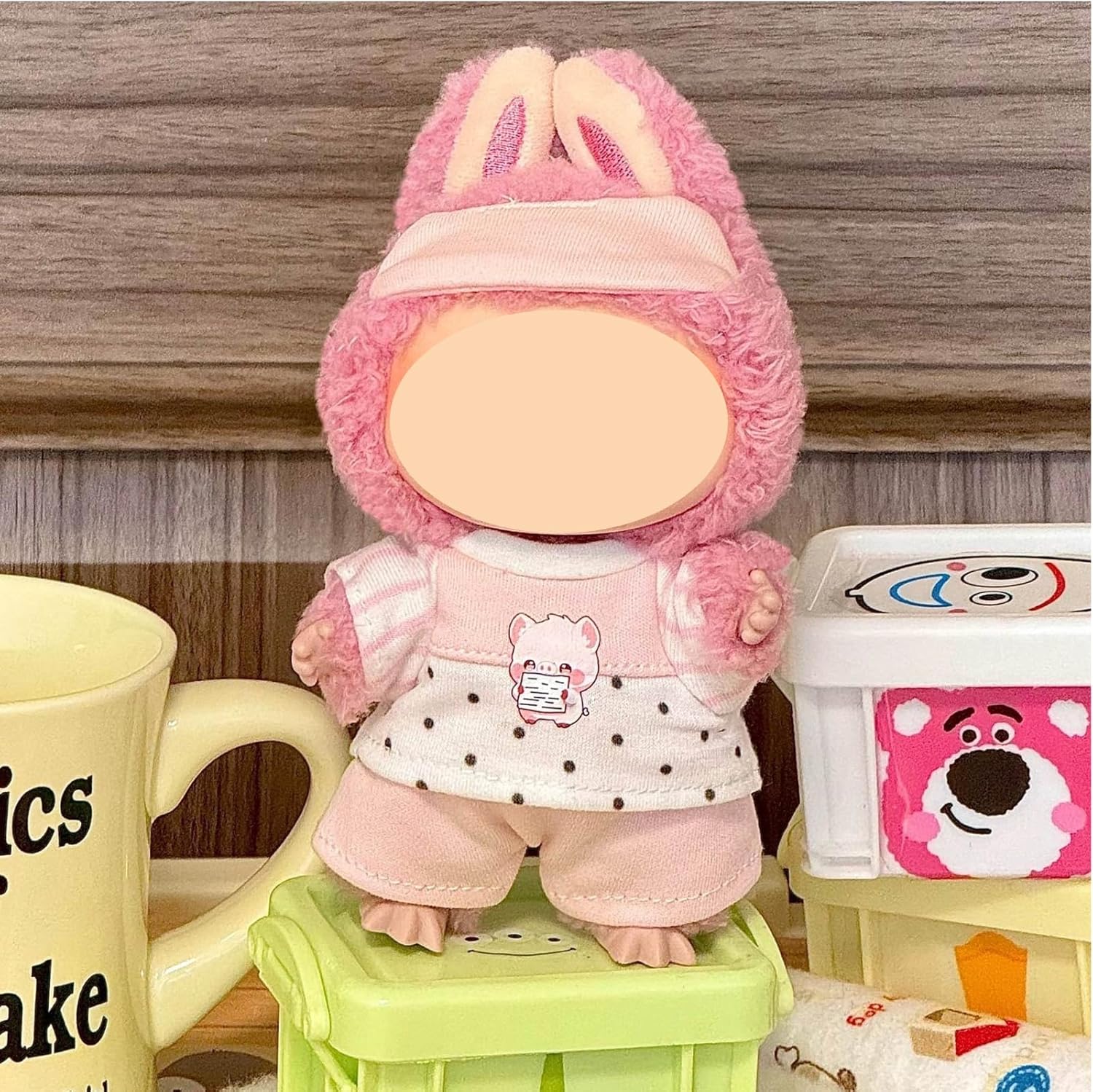 Fit Labubu Doll Animal-Themed Outfit Set (No Doll) Cute Character-Inspired Costume with Ears and Tail for Lifestyle Display Scenes (Pig Pajamas Set)