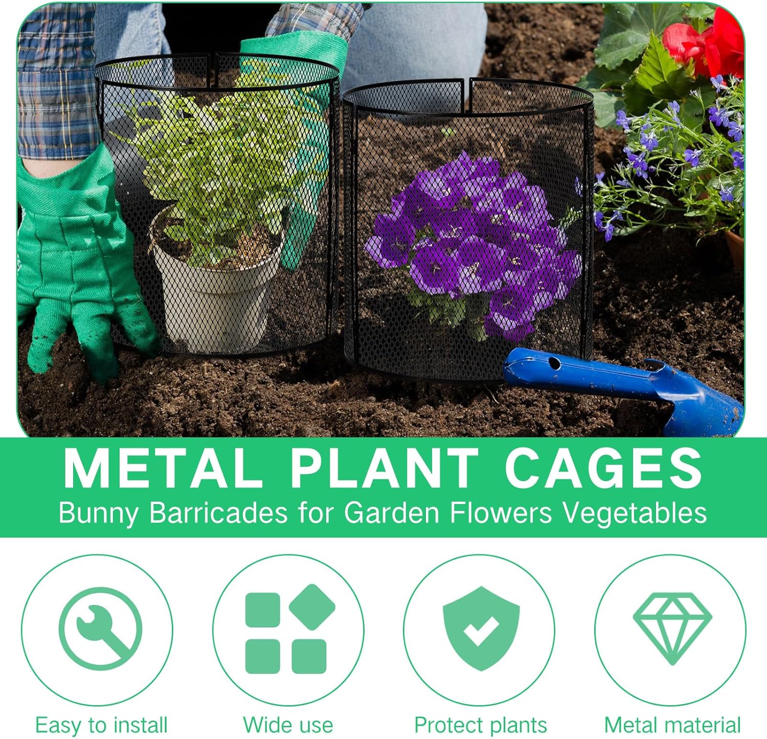 Pelopy 5 Pack Wire Plant Protectors from Animals, 12" x 12" Chicken Wire Cloche Plant Cages with Stake Keep Squirrel Out, Sturdy Metal Garden Bunny Barricades for Flower, Vegetable, Shrub Protection