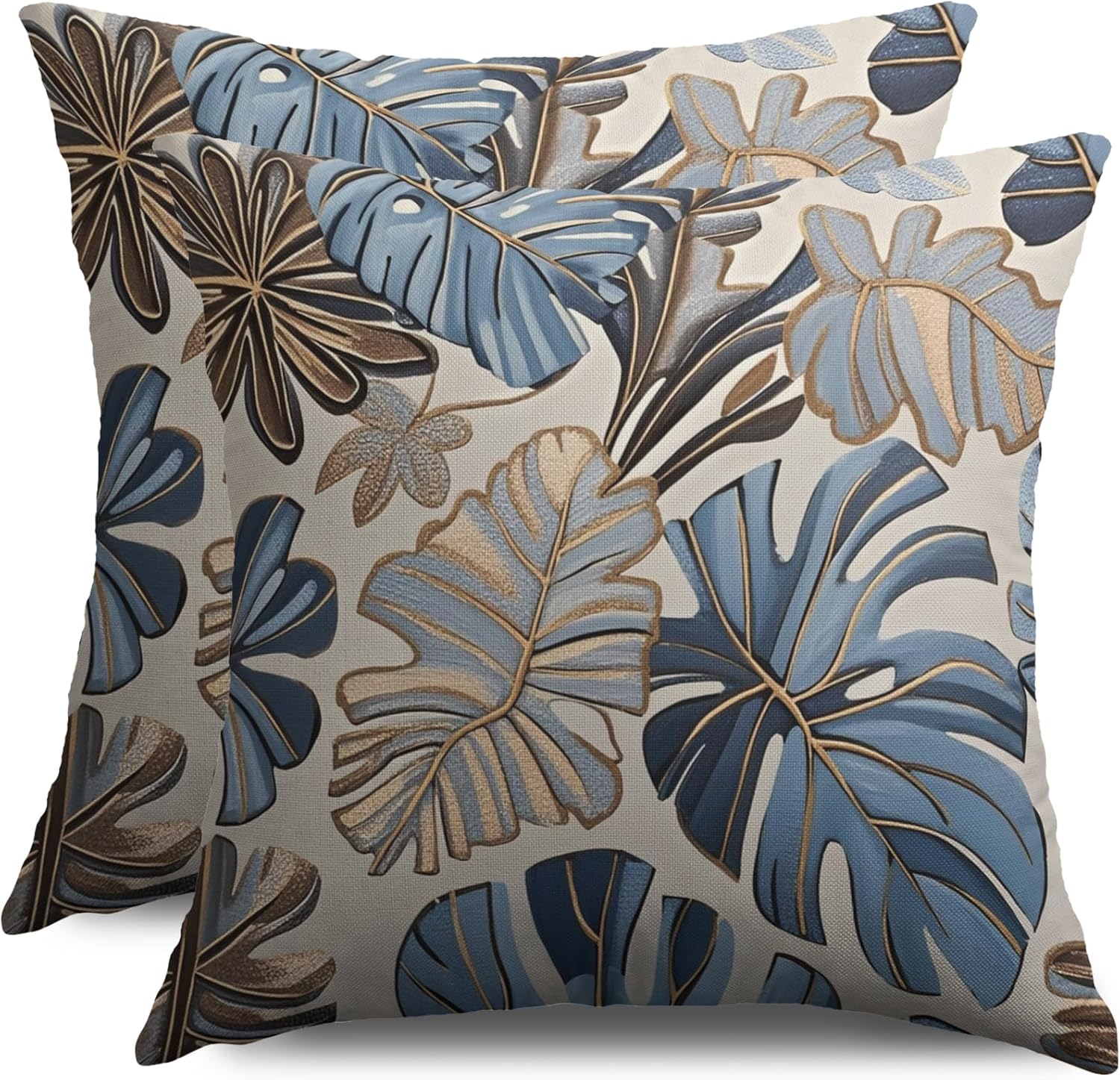 Tropical Pillow Covers 24X24 Set of 2, Green Blue Teal Brown Palm Leaf Summer Print Decorative Throw Pillowcases Outdoor Farmhouse Seasonal Cushion Cases Couch Sofa Bed Decor
