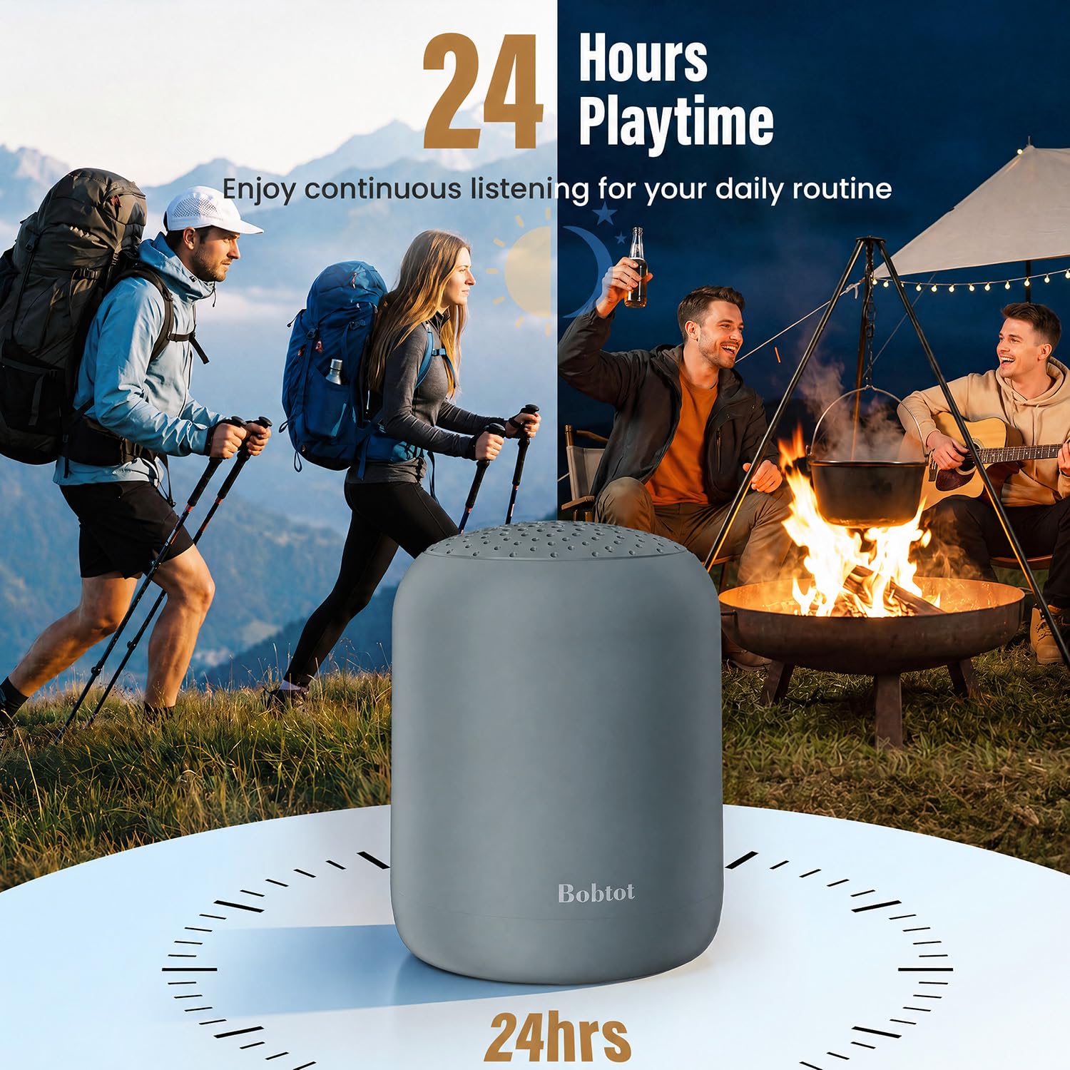 Bobtot Altoparlante Bluetooth portatile senza fili, mini altoparlanti impermeabili con suono stereo forte, 24 ore di riproduzione, funzione TWS, microfono integrato, piccole dimensioni con cinghia