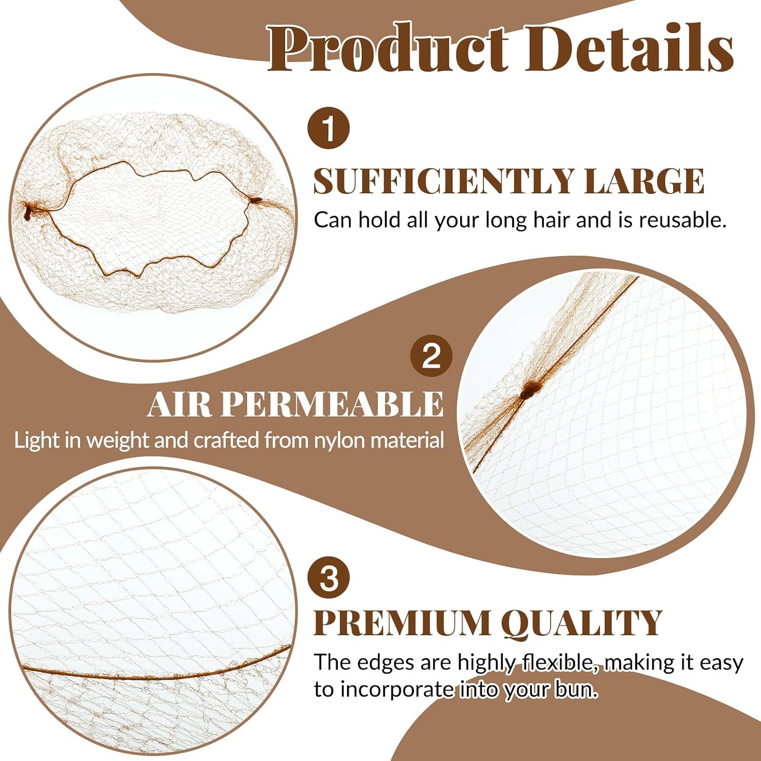 Hair Nets, 35 Pcs Invisible Hair Net for Buns, 20 Inch Strong Nylon Elastic Mesh Wig Nets Hairnet Hairs Accessories for Women Men Ballet, Food Service Workers, Kitchen Daily Styling (Brown)