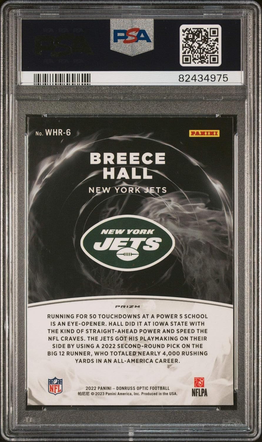 Graded 2022 Panini Donruss Optic Breece Hall #WHR6 White Hot Rookies Rookie RC Football Card PSA 10 Gem Mint